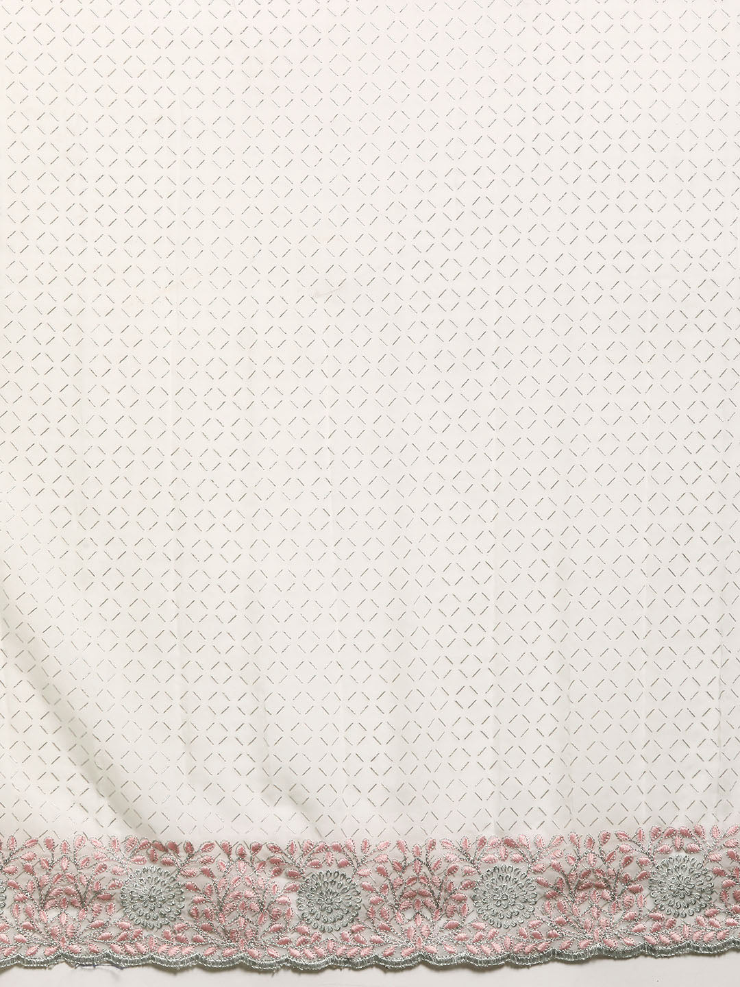 White Rubber Print Saree With Floral Resham & Zari Embroidery Border