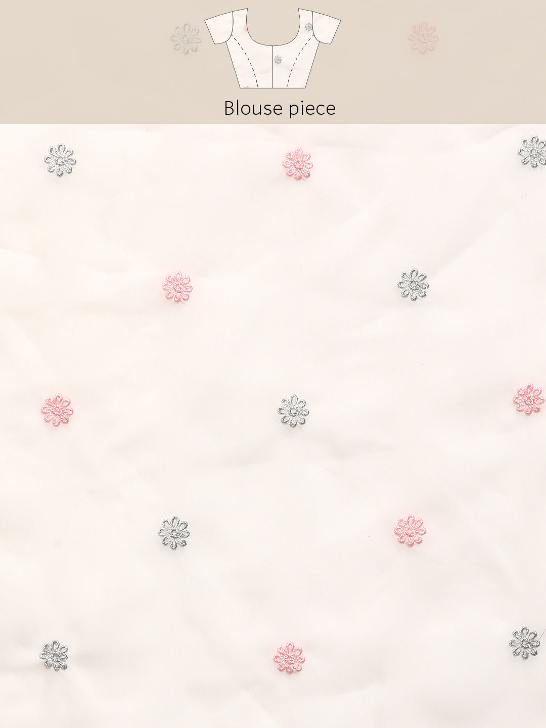 White Rubber Print Saree With Floral Resham & Zari Embroidery Border