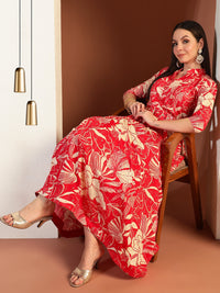 Floral Print Flared Summer Dress with Mirror Sequin Embellishments & Matching belt