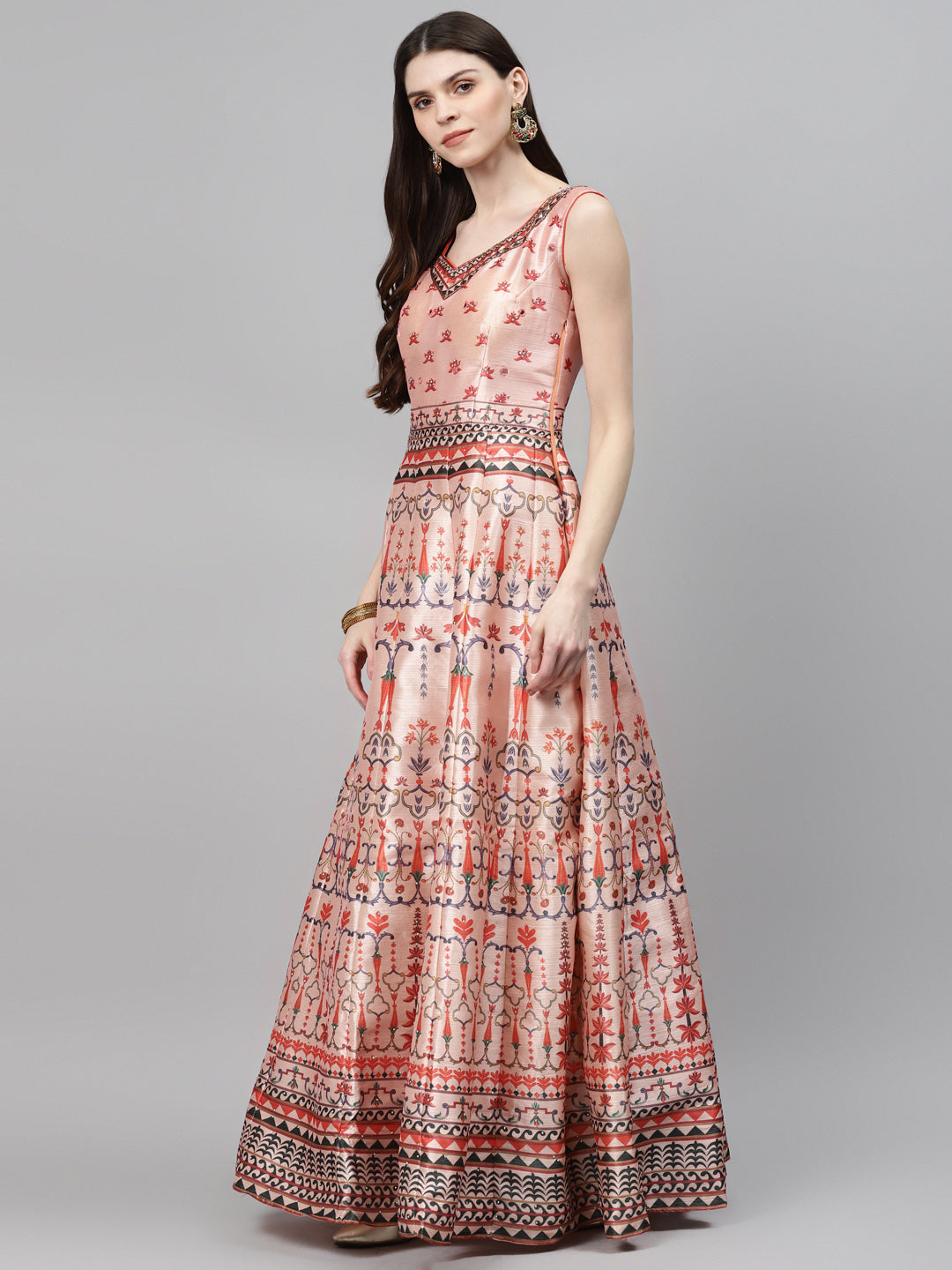 Made to Measure Anarkali Cocktail Gown with Bohemian Print in summer floral pattern