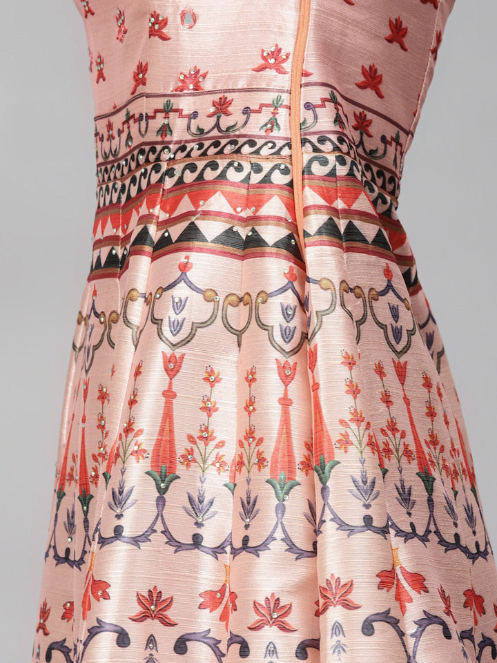 Made to Measure Anarkali Cocktail Gown with Bohemian Print in summer floral pattern