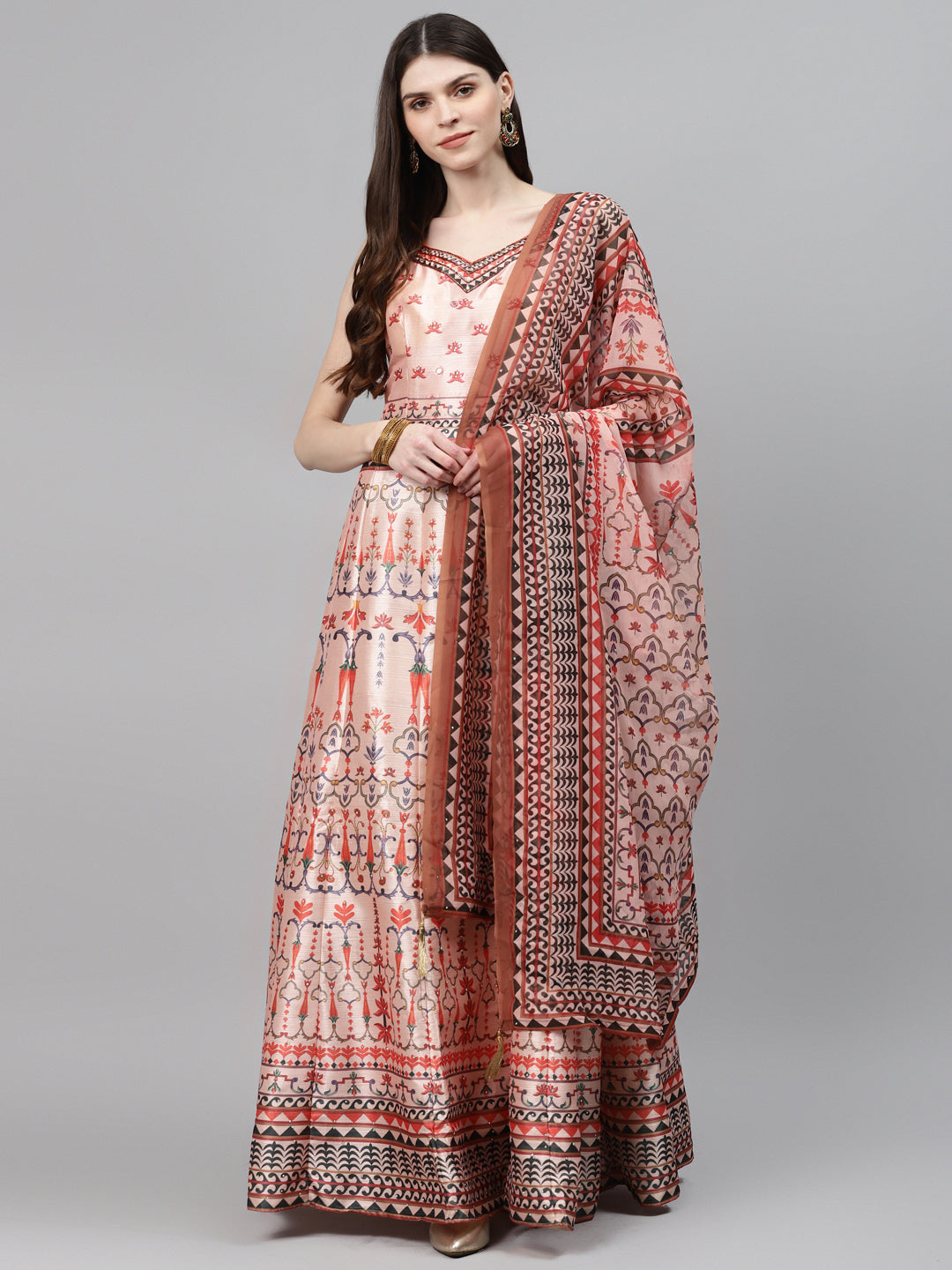 Made to Measure Anarkali Cocktail Gown with Bohemian Print in summer floral pattern