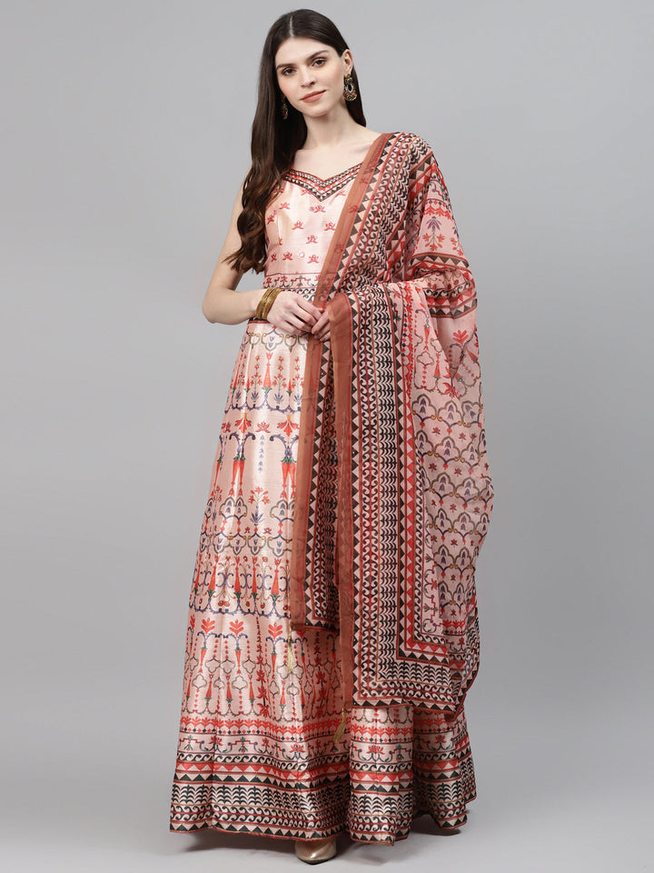Made to Measure Anarkali Cocktail Gown with Bohemian Print in summer floral pattern