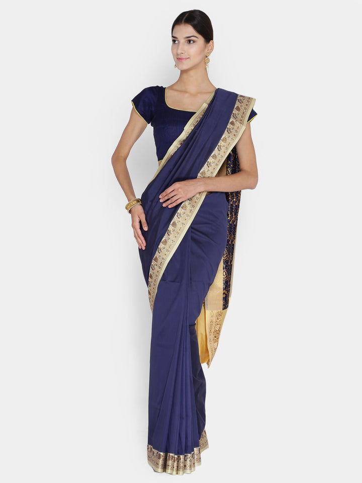 Navy Blue & Gold  Colored  Woven Zari Work Banarasi Silk Saree