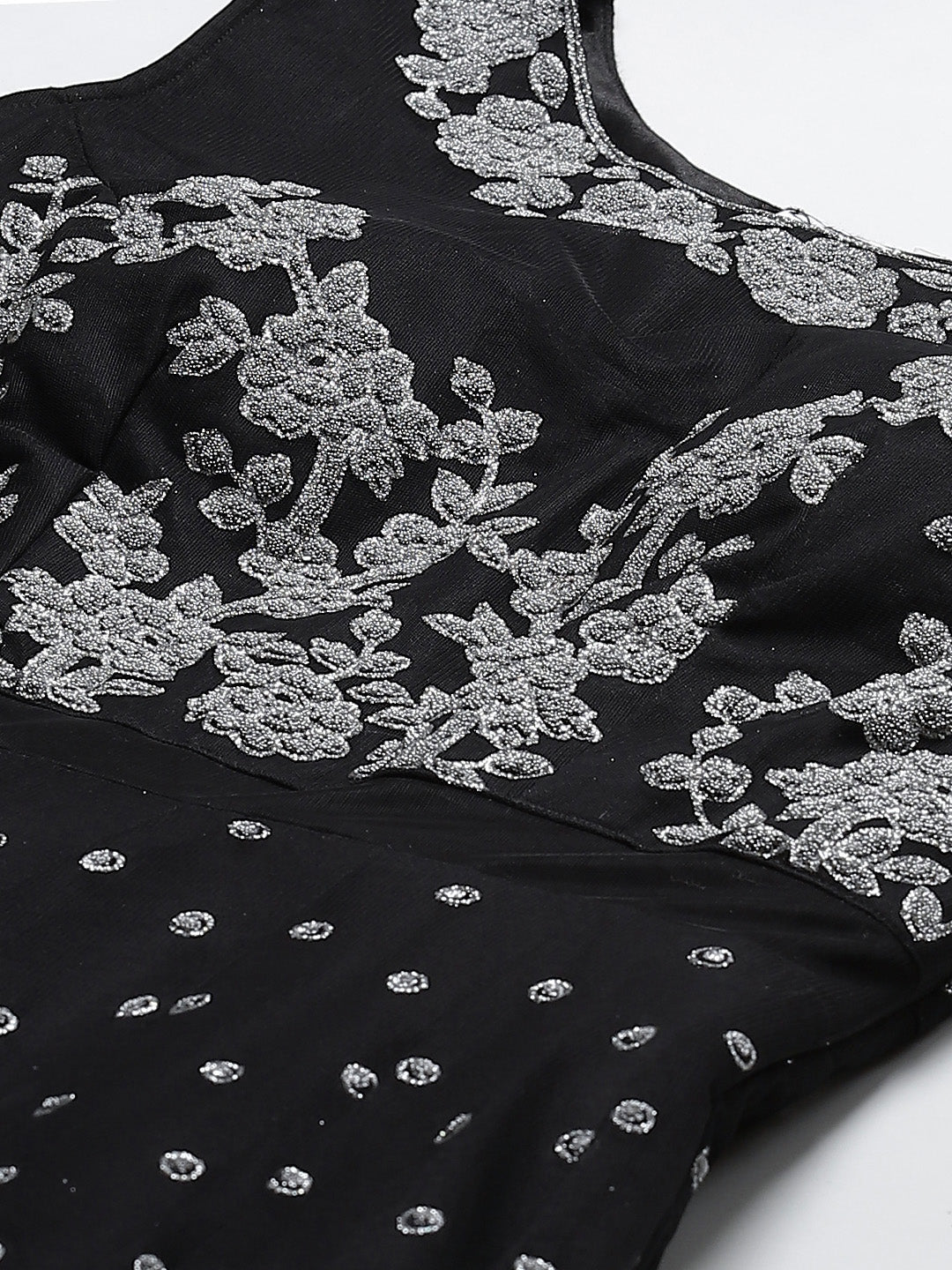 Made to Measure Silver Beads and Sparkle Embroidered Black Gown with Heavy Net Dupatta