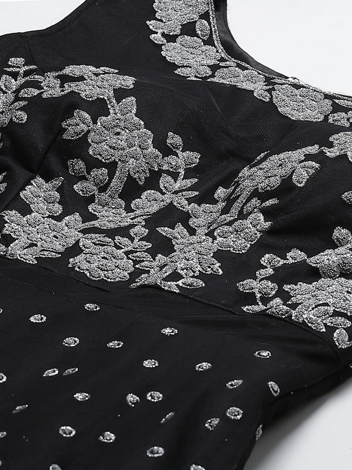 Made to Measure Silver Beads and Sparkle Embroidered Black Gown with Heavy Net Dupatta