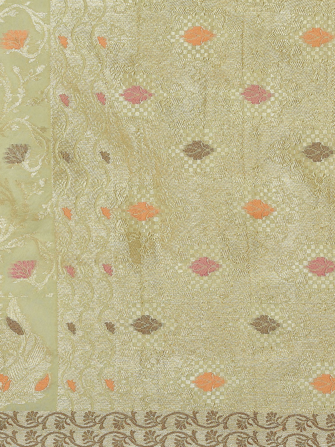 Olive Green Handloom Jamdani Chanderi Saree with Resham Meenakari Weaving