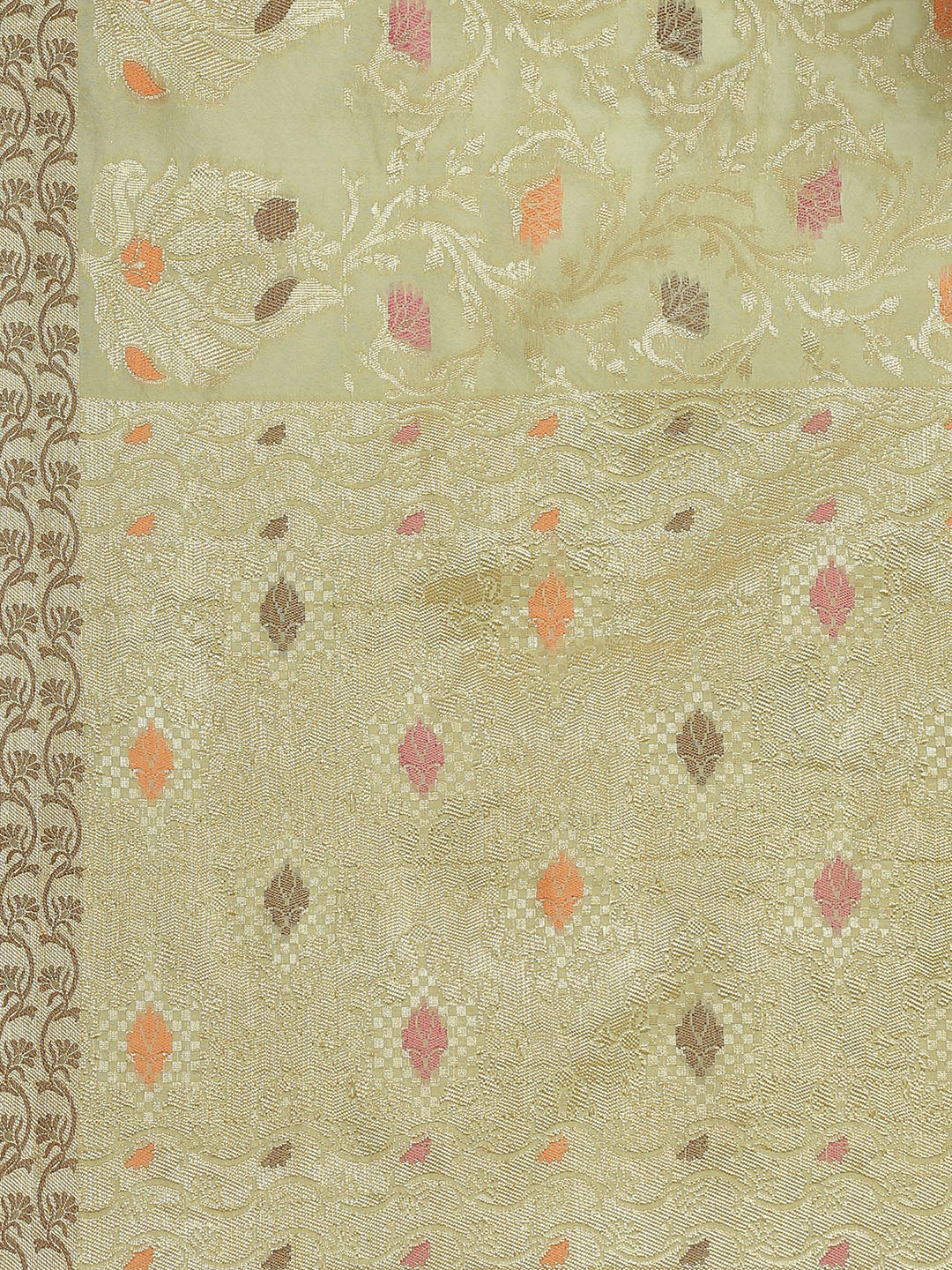 Olive Green Handloom Jamdani Chanderi Saree with Resham Meenakari Weaving