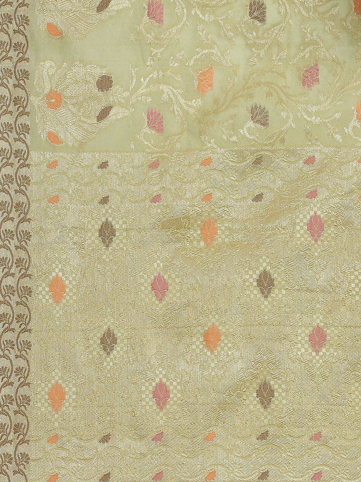 Olive Green Handloom Jamdani Chanderi Saree with Resham Meenakari Weaving
