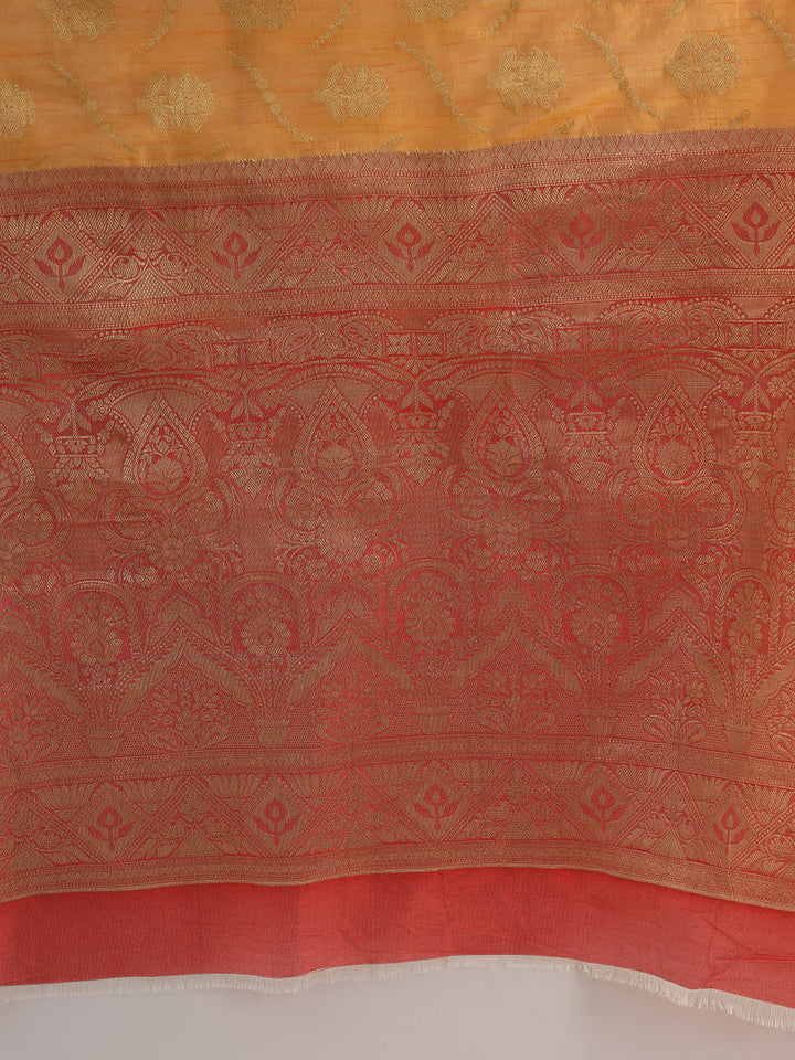 Floral Banarasi Silk Saree with Zari woven pattern Contrast Border