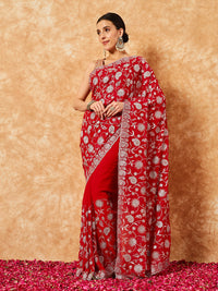 Chhabra 555 Paisley Zari Embroidered Festive Jaal Georgette Saree With Cut-Work Embellished Border