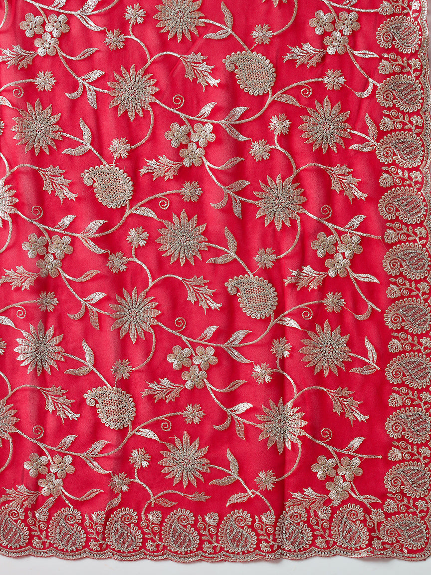 Paisley Zari Embroidered Festive Georgette Saree With Cut-Work Border