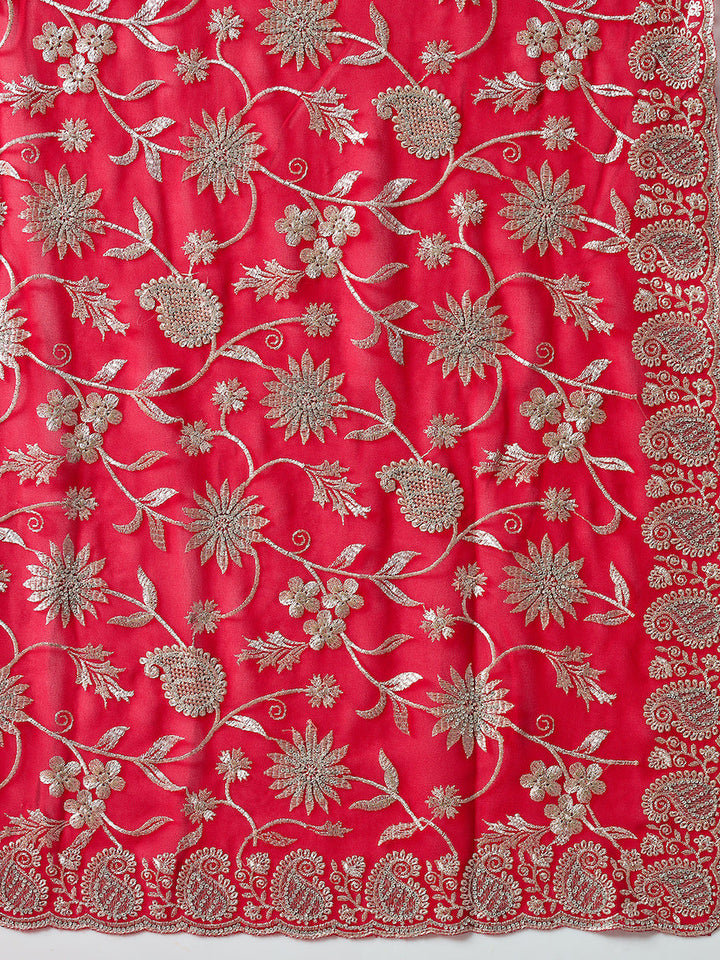 Paisley Zari Embroidered Festive Georgette Saree With Cut-Work Border