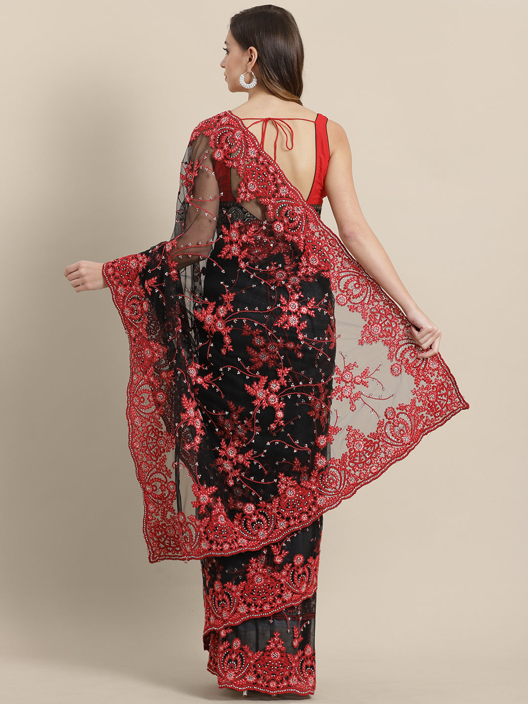 Net Resham Embroidered Cocktail Saree