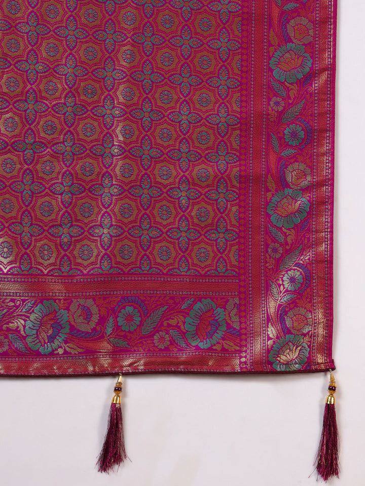 Traditional Brocade Handloom Mysore Silk Saree with Multicolor Meenakari Zari Weaving