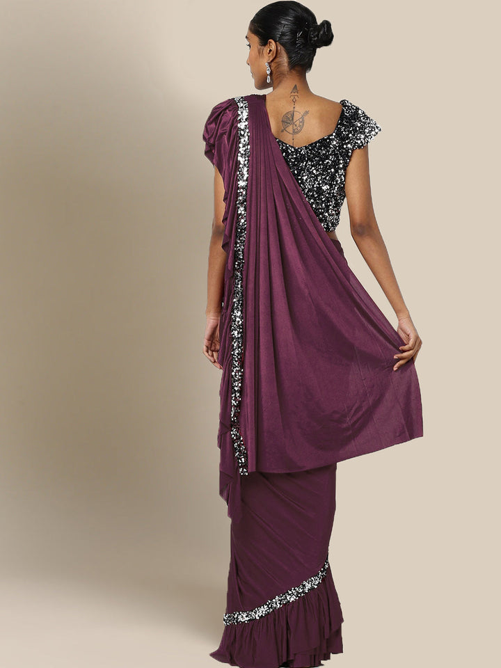 Ruffled Ready to Wear Saree with SIlver Sequence Embellishments