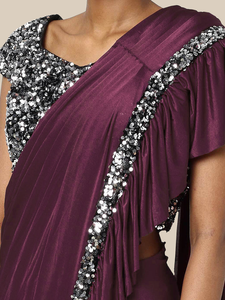 Ruffled Ready to Wear Saree with SIlver Sequence Embellishments