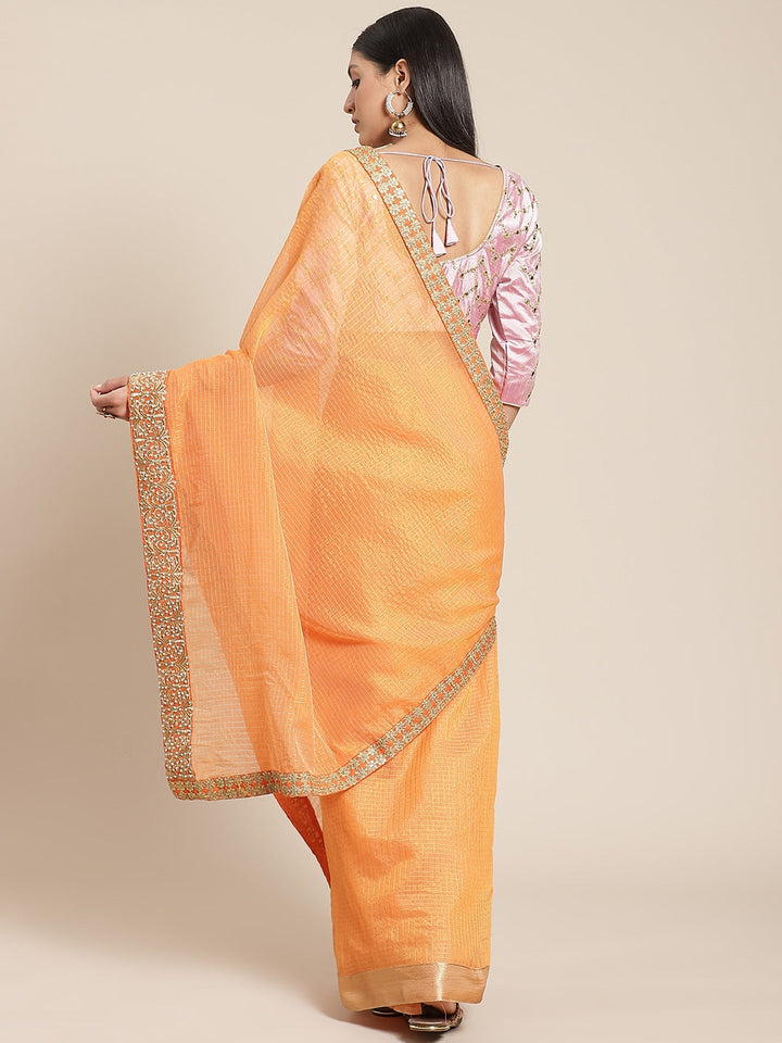 Orange Gharchola Saree With Sequence Border & Embellished Gota Blouse