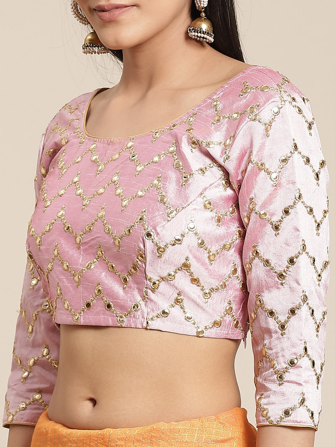 Orange Gharchola Saree With Sequence Border & Embellished Gota Blouse