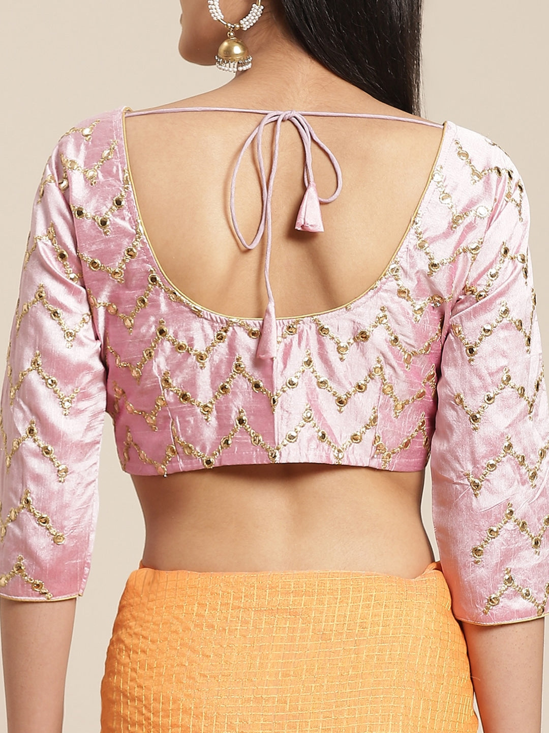 Orange Gharchola Saree With Sequence Border & Embellished Gota Blouse