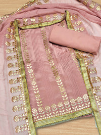Chhabra 555 Gota Patti & Reshham Embroidered  Punjabi Suit Dupatta with Striped Floral Pattern