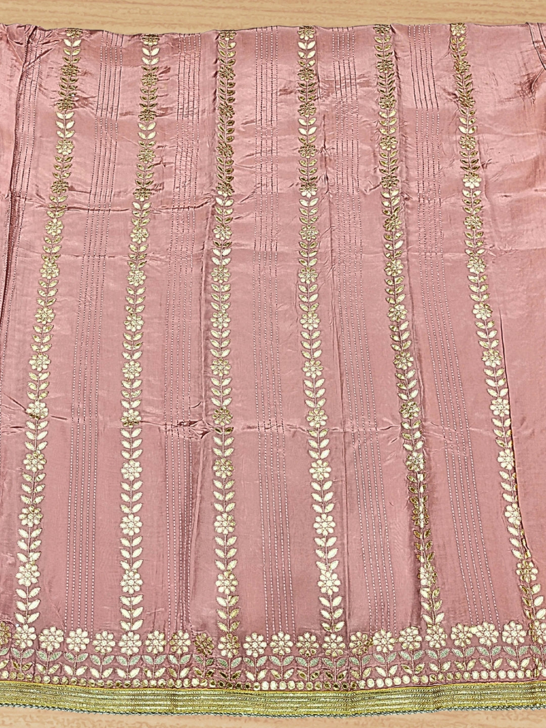 Gota Patti & Reshham Embroidered  Punjabi Suit Dupatta with Striped Floral Pattern
