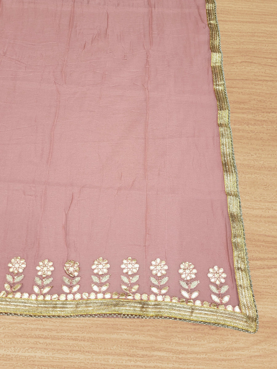 Gota Patti & Reshham Embroidered  Punjabi Suit Dupatta with Striped Floral Pattern
