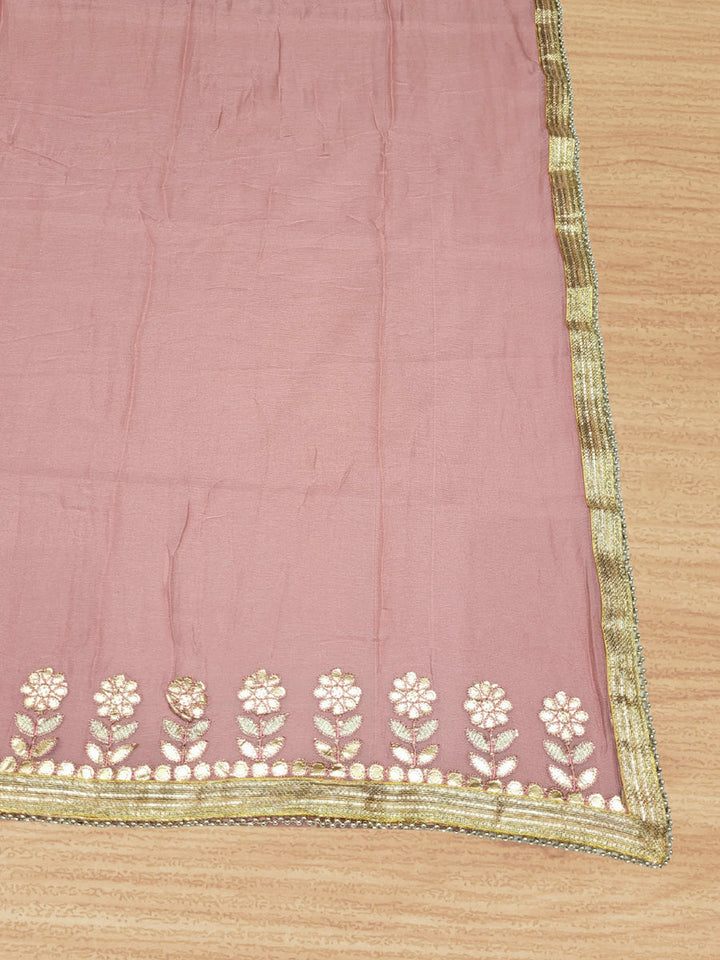 Gota Patti & Reshham Embroidered  Punjabi Suit Dupatta with Striped Floral Pattern