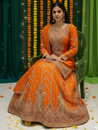 Sequinned Kurta Gharara Set with Zardozi Embroidered Kalis, Paisleys & Scalloped Dupatta