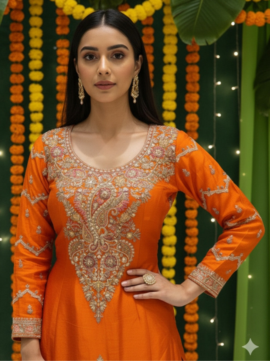 Sequinned Kurta Gharara Set with Zardozi Embroidered Kalis, Paisleys & Scalloped Dupatta
