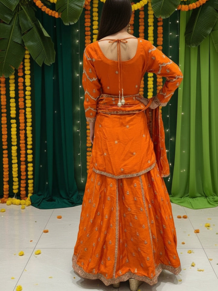 Sequinned Kurta Gharara Set with Zardozi Embroidered Kalis, Paisleys & Scalloped Dupatta