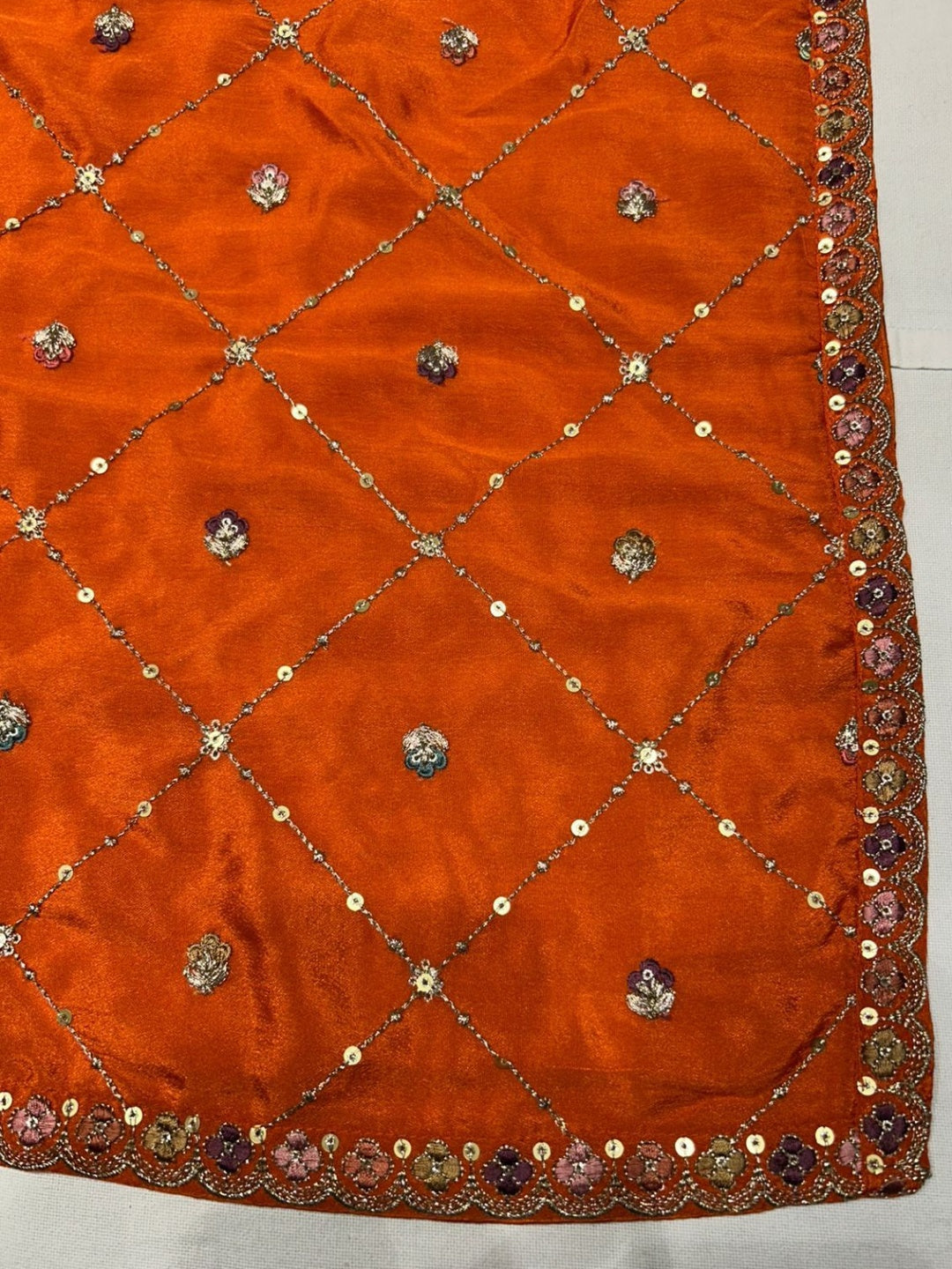 Sequinned Kurta Gharara Set with Zardozi Embroidered Kalis, Paisleys & Scalloped Dupatta