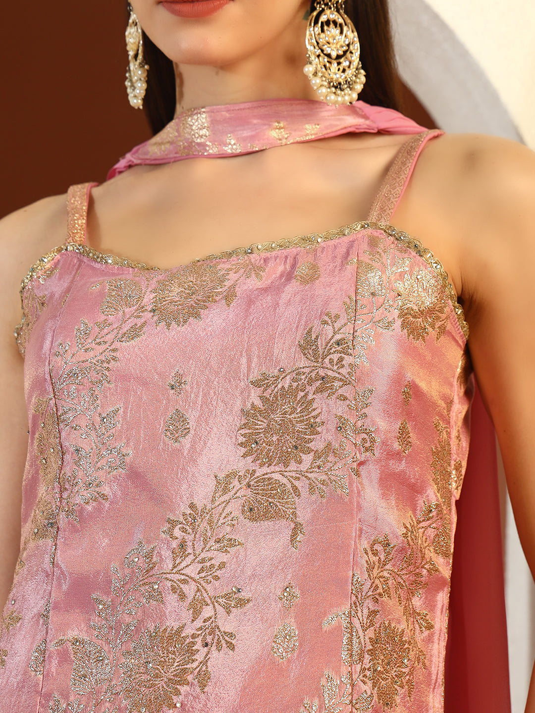 Banarasi Handloom Brocade Kurta Set with Tiered Sharara & Pre-pleated Dupatta