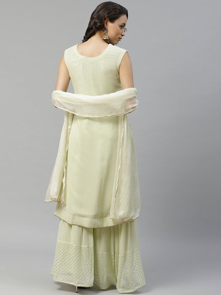 Chicken Embroidered Georgette Kurta Set with Mukaish Shehara & Gota Chiffon Dupatta