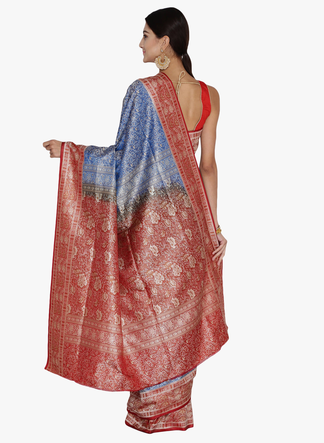 Blue & Maroon  Colored Banarasi Silk Woven Zari Work Party Wear Saree