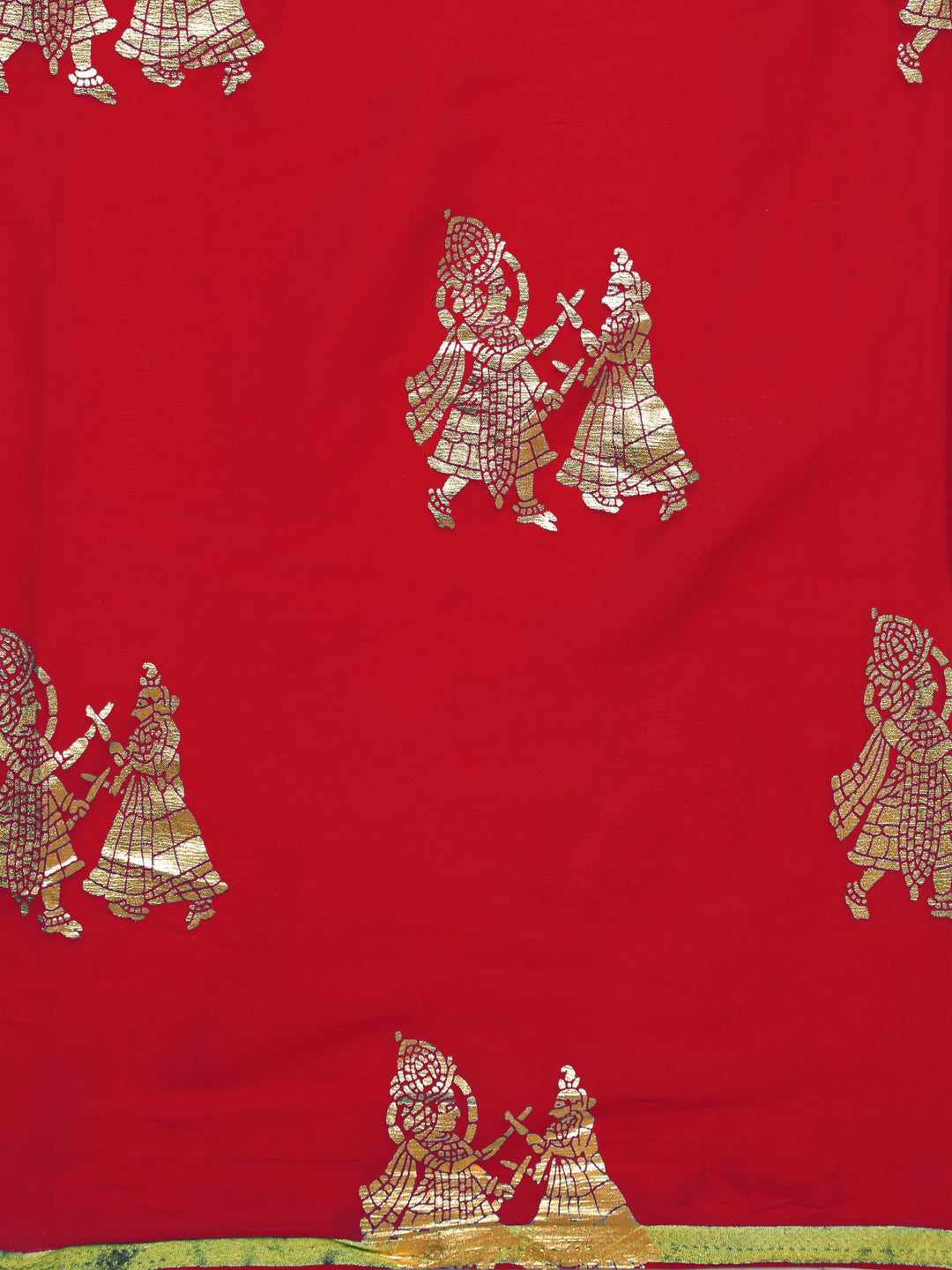 Red Colored Chiffon Dandia Print Party Wear Saree.