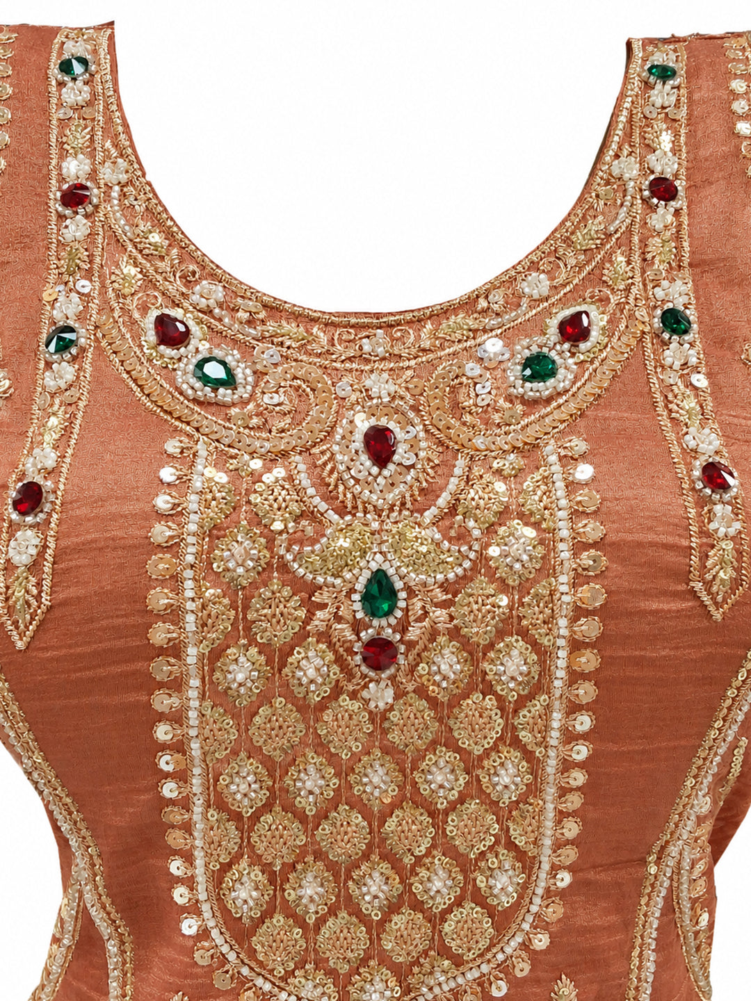 Rust Sequin Embroidered Punjabi Suit with Salwar and Dupatta