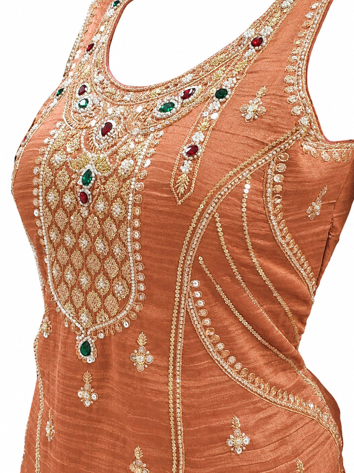Rust Sequin Embroidered Punjabi Suit with Salwar and Dupatta