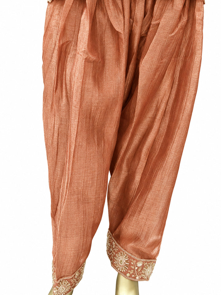 Rust Sequin Embroidered Punjabi Suit with Salwar and Dupatta