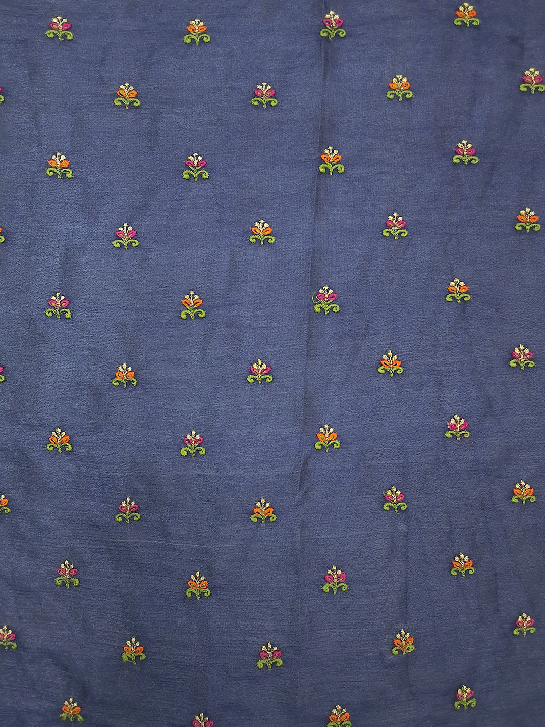 Navy Blue Silk Saree with Zari Paisley Border and Floral Booti Weave