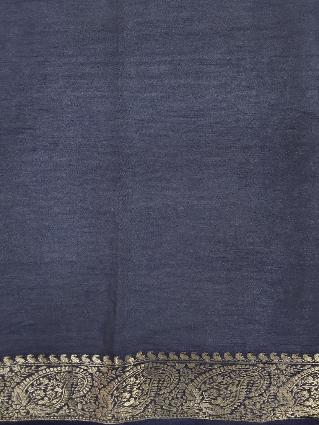 Navy Blue Silk Saree with Zari Paisley Border and Floral Booti Weave