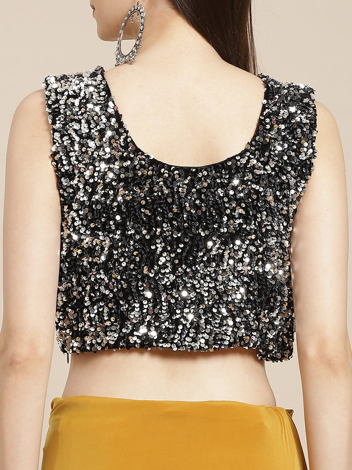 Ruffled Pre-Draped Ready to Wear Mustard Sequin Embellished Saree with Floral Belt