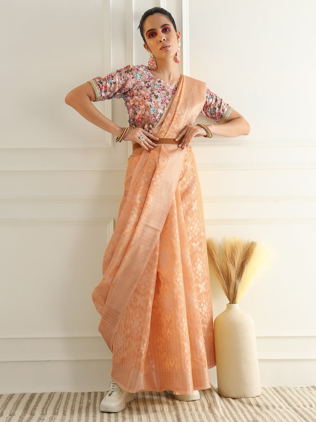 Pastel Chanderi Silk saree with Subtle Zari Geometric patterns