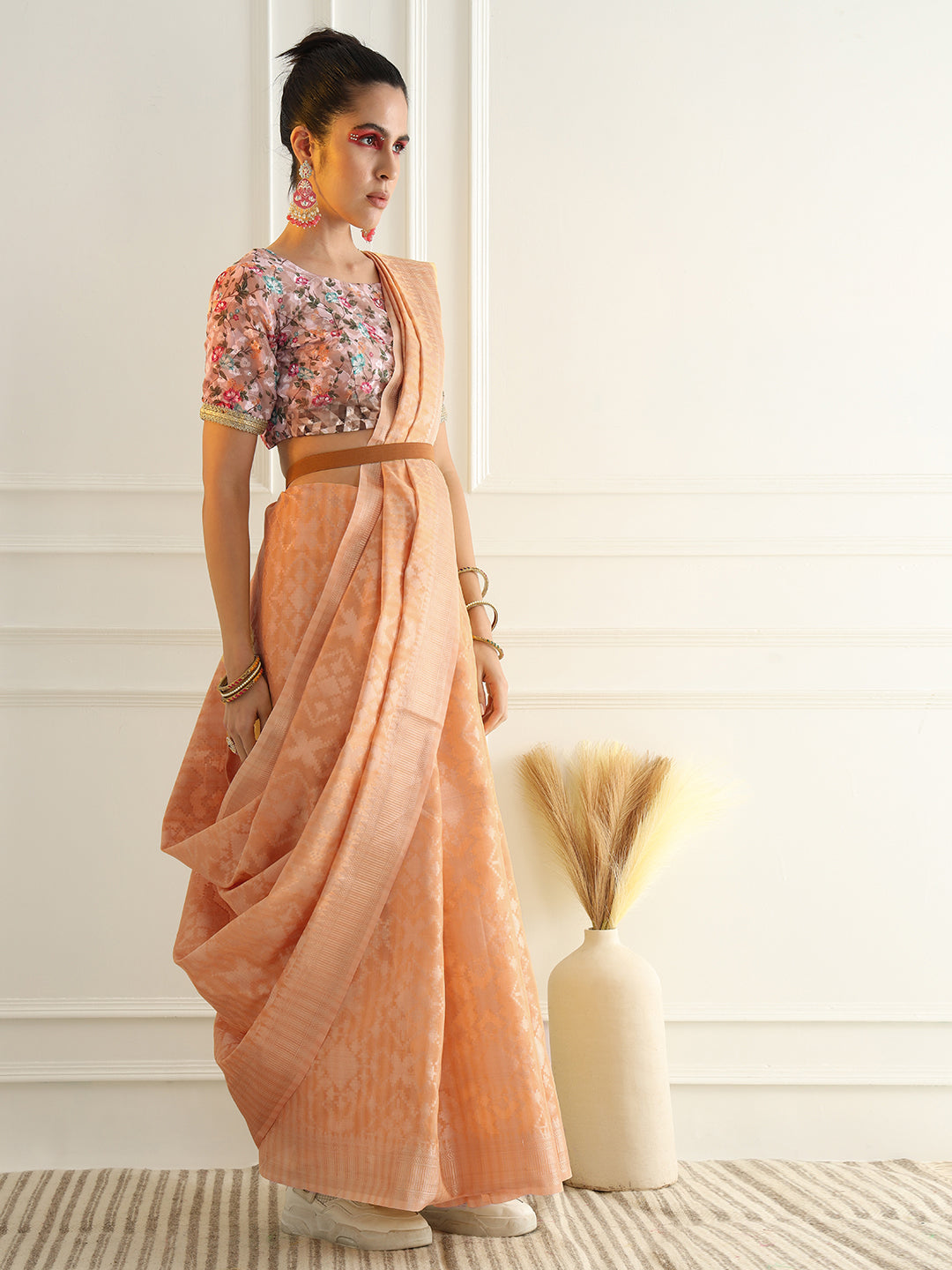 Pastel Chanderi Silk saree with Subtle Zari Geometric patterns