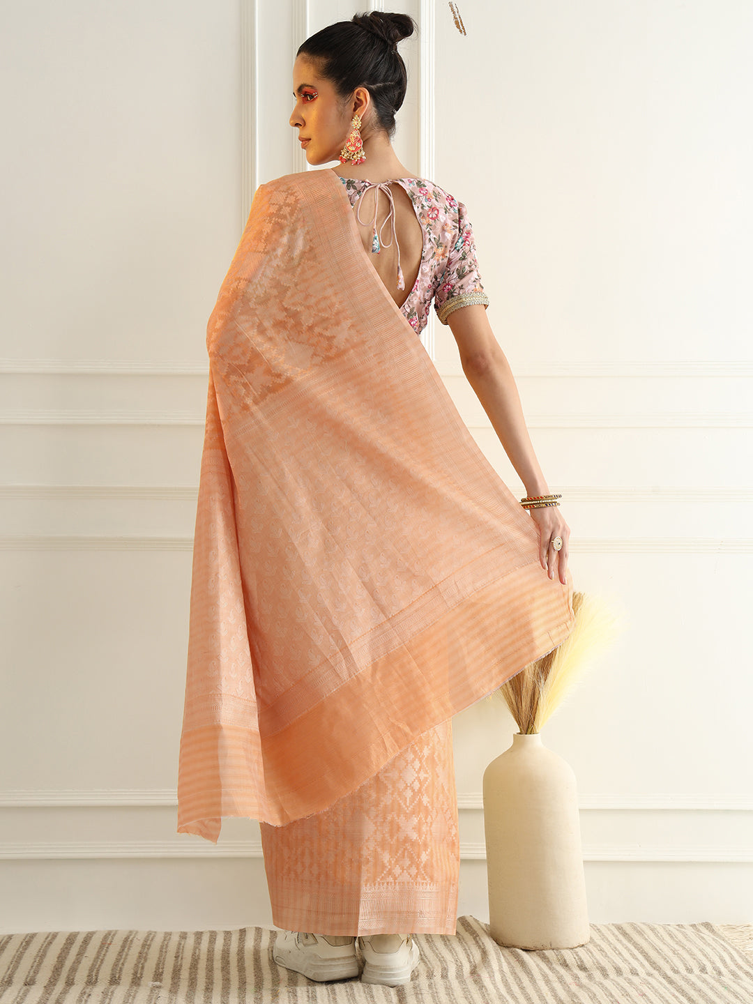 Pastel Chanderi Silk saree with Subtle Zari Geometric patterns