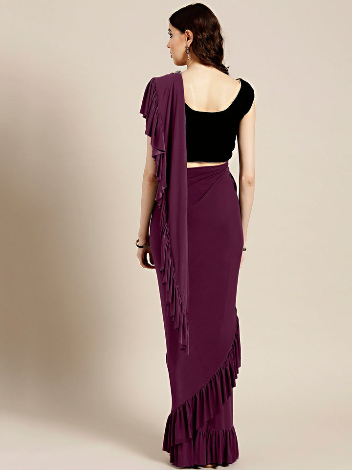 Draped Ruffled Pre-stitched Saree with Embellished Crop Top Blouse