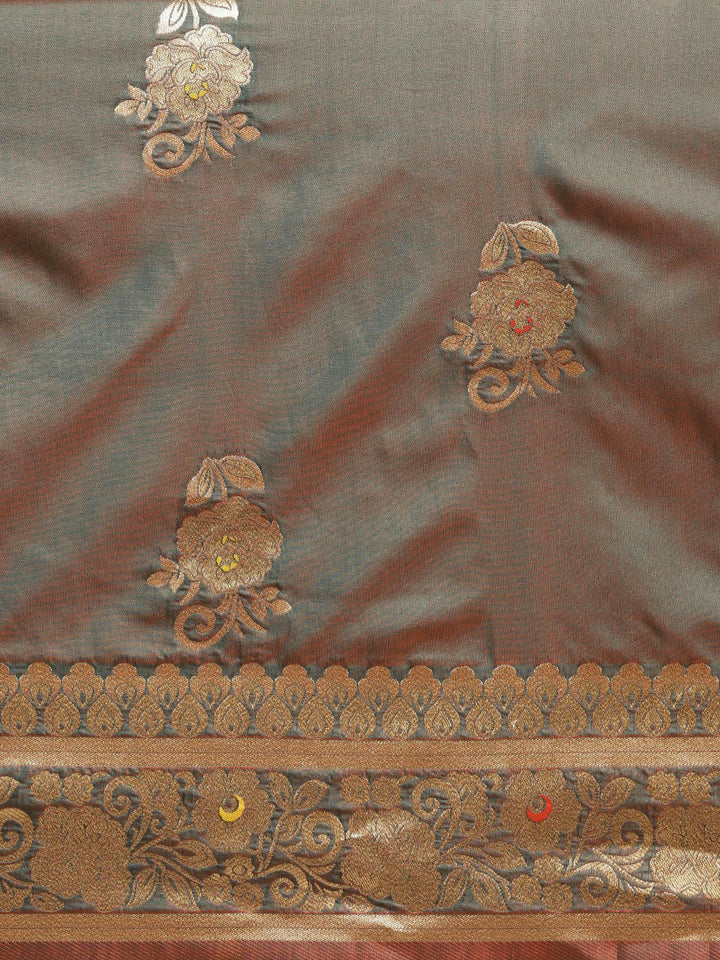 Banarasi Handloom Silk Saree with Floral Meenakari and Jhalar