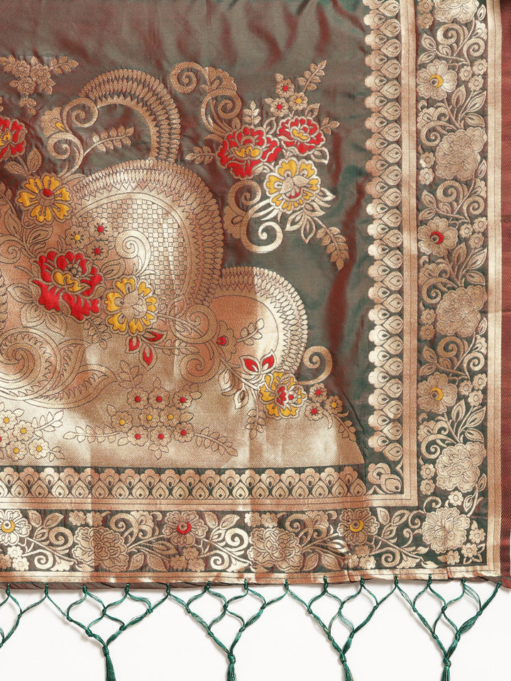 Banarasi Handloom Silk Saree with Floral Meenakari and Jhalar