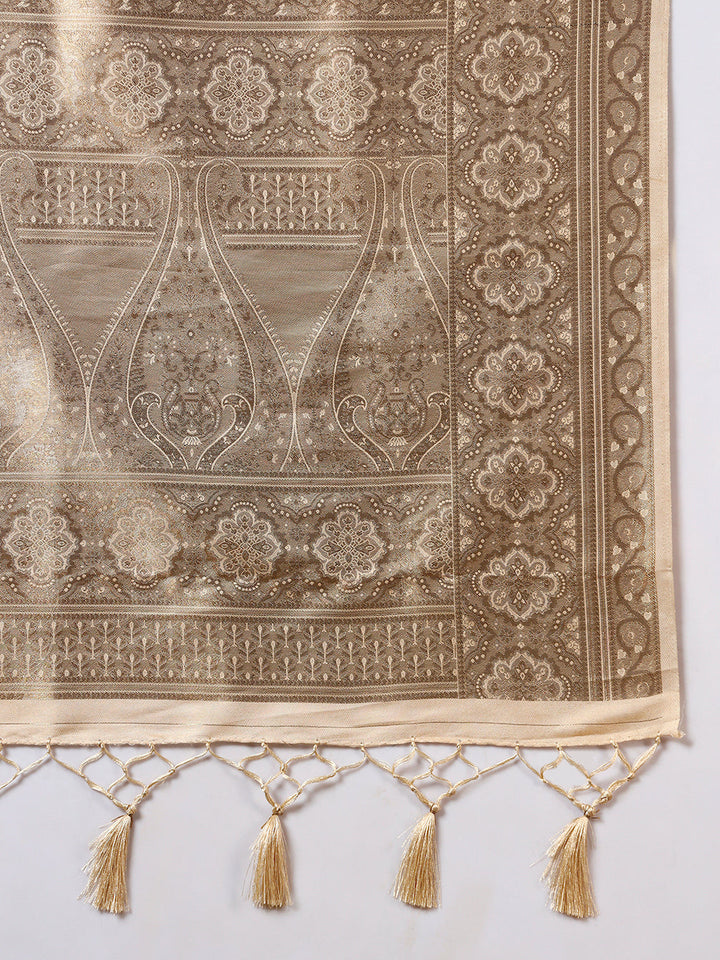 Traditional Banarasi Handloom Silk Saree with Ethnic Zari Paisley Weaving & Jhalar Pallu