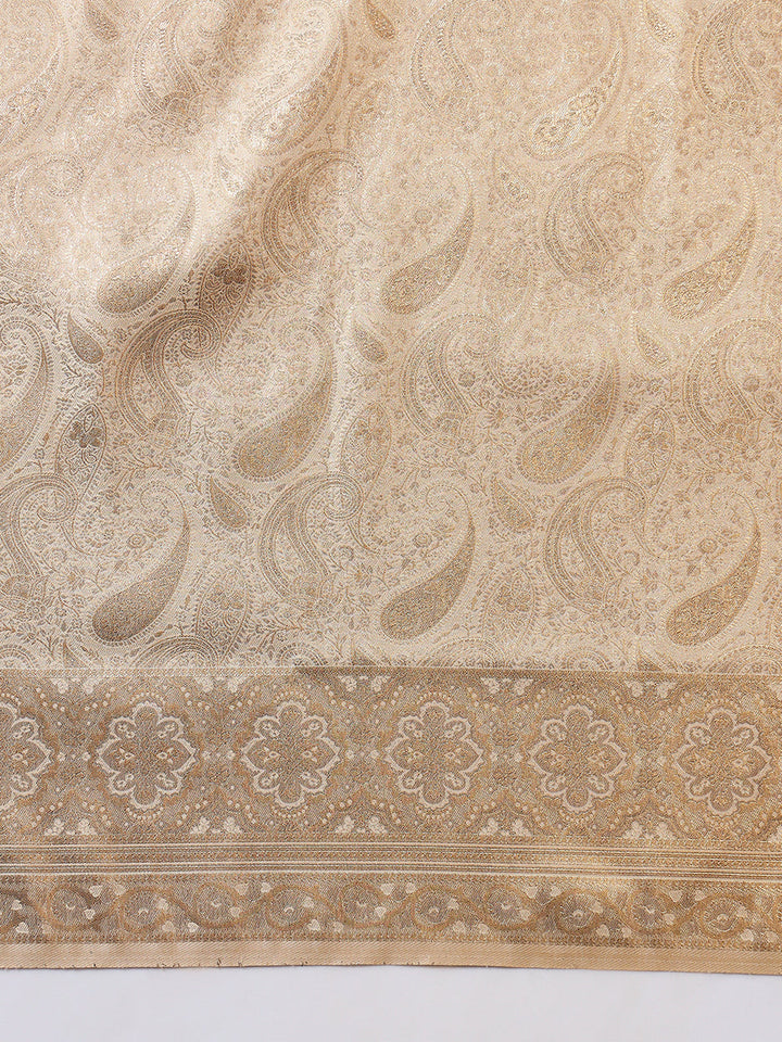 Traditional Banarasi Handloom Silk Saree with Ethnic Zari Paisley Weaving & Jhalar Pallu